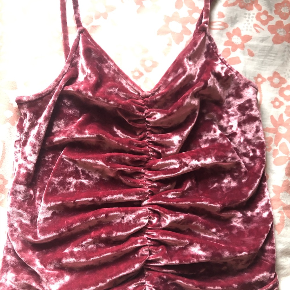 Crushed Velvet Purple Ruched Cropped Tank Top UO